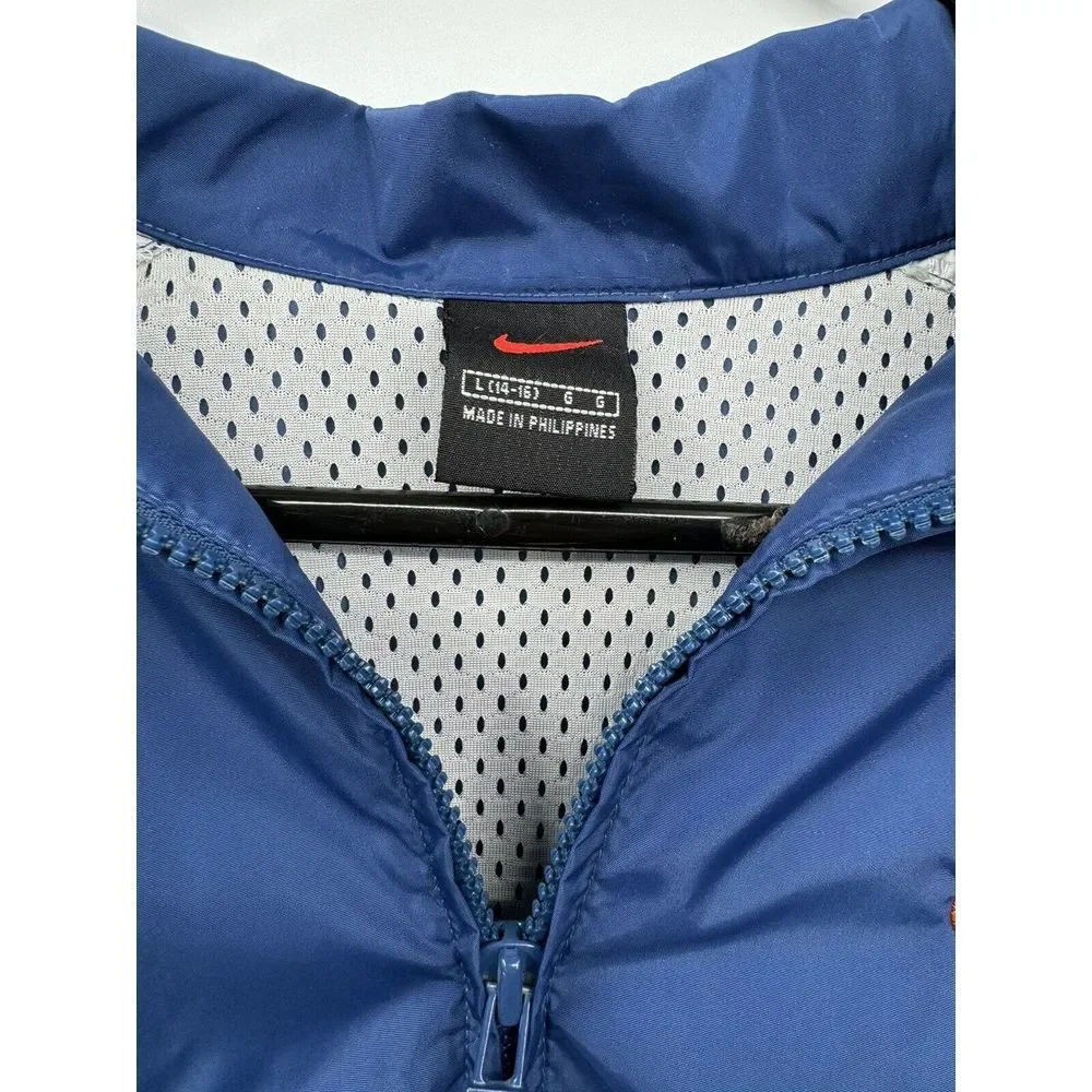 Nike Large Kids Windbreaker Jacket Blue White Full Zip Mesh Lined Swoosh‎ Logo